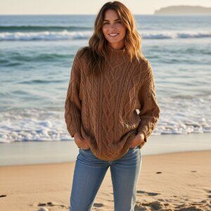 Women’s Handknit Sweater For The Limited Brown Turtleneck Pullover Long Sleeve M